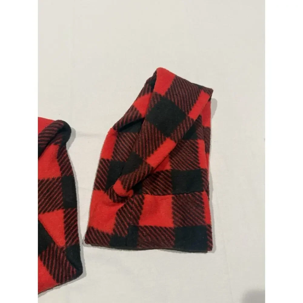 Red Black Buffalo Plaid Fleece Pull-Through Neck Warmer Scarf – Set of 2 Kids